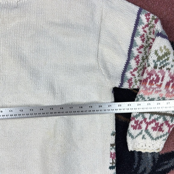 Vintage Floral Knit Sweater - Cream, Pink, Green - Picture 6 of 8